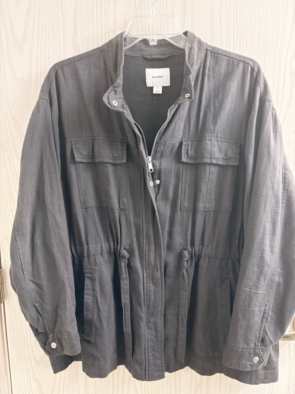 Old Navy Dark Charcoal Linen Blend Utility Jacket with Drawstring